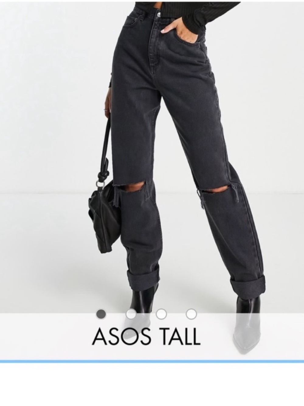 ASOS Tall Washed Black Boyfriend Jeans with Knee Rips Size 28